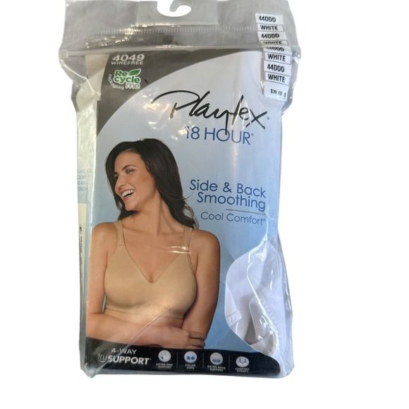 Playtex 18 Hour Side Back Smoothing Wirefree Bra 44DDD White Full Coverage - Picture 10 of 10